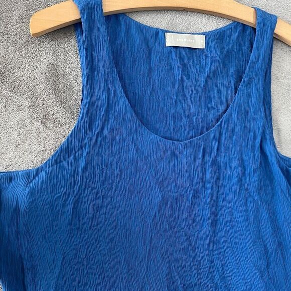 Everlane Womens The Naia Ripple Tank Top Deep Blue Flowy Textured Blouse Size M - Picture 3 of 10